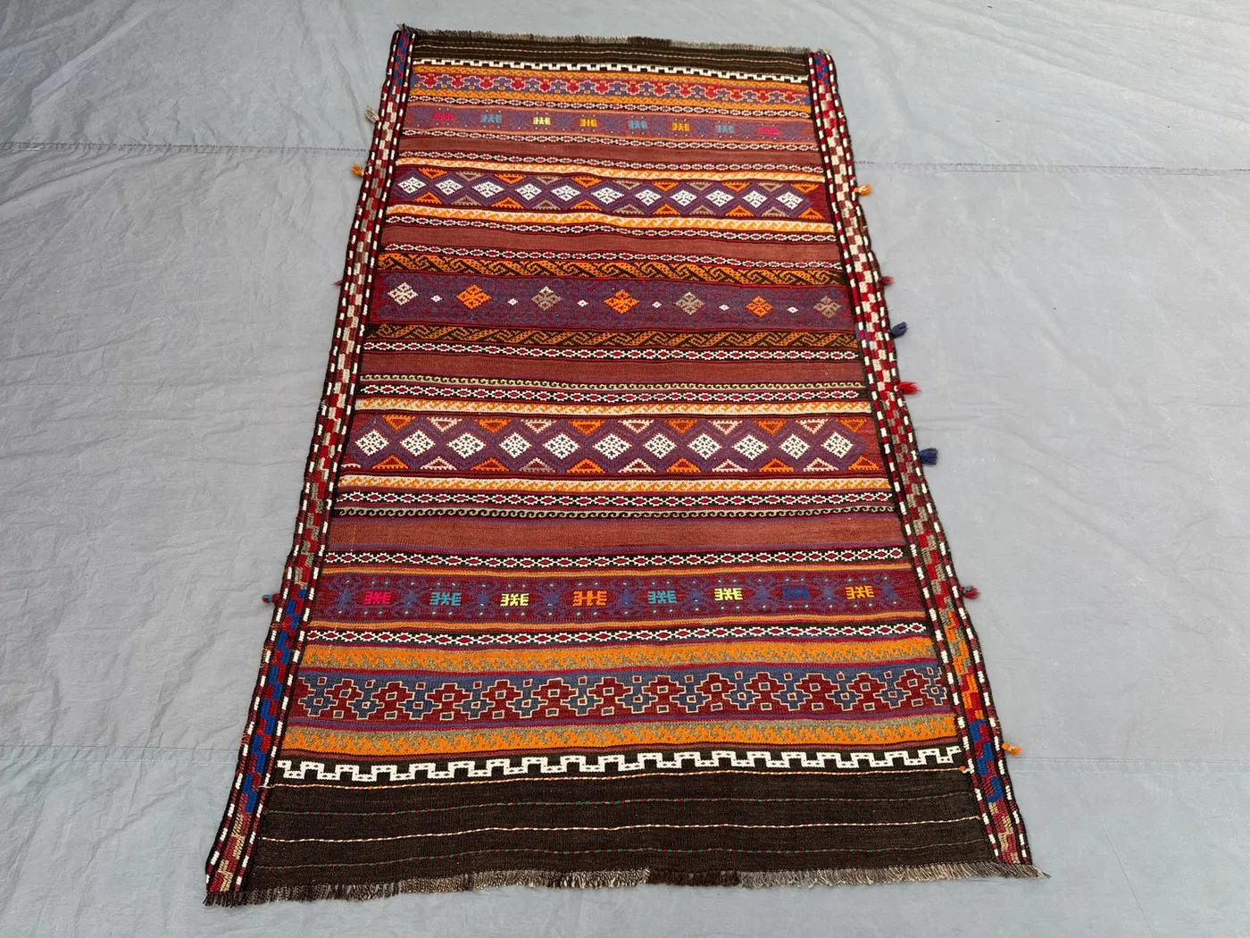 4 x 6'10 ft Antique Afghan Baluchi Kilim Area Rug Flat Weave 100% Wool One Of A Kind Nomadic Tribal Living Room