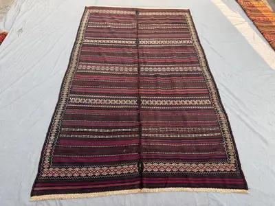 6'3 x 9'11 ft Antique Afghan Baluchi Kilim Area Rug Flat Weave 100% Wool One Of A Kind Nomadic Style Tribal Li