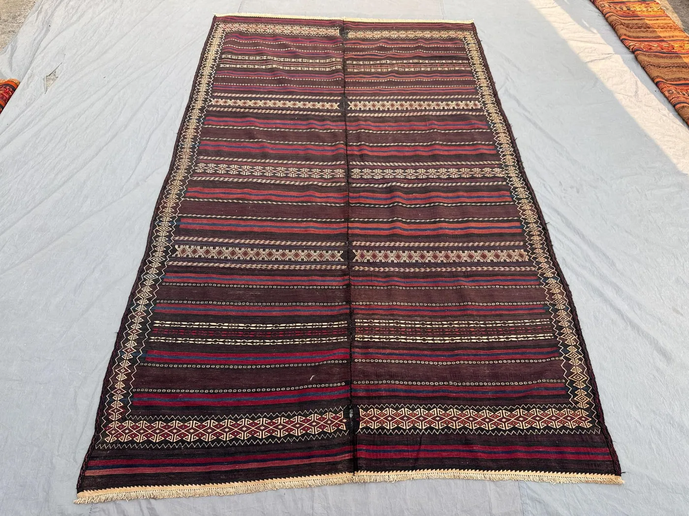 6'3 x 9'11 ft Antique Afghan Baluchi Kilim Area Rug Flat Weave 100% Wool One Of A Kind Nomadic Style Tribal Living Room