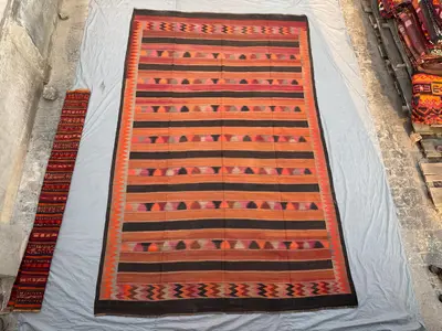 9'5 x 15'2 Ft Antique Afghan Baluchi Kilim Large Area Rug, Hand Knotted Wool Flat Weave Geometric Living Room 