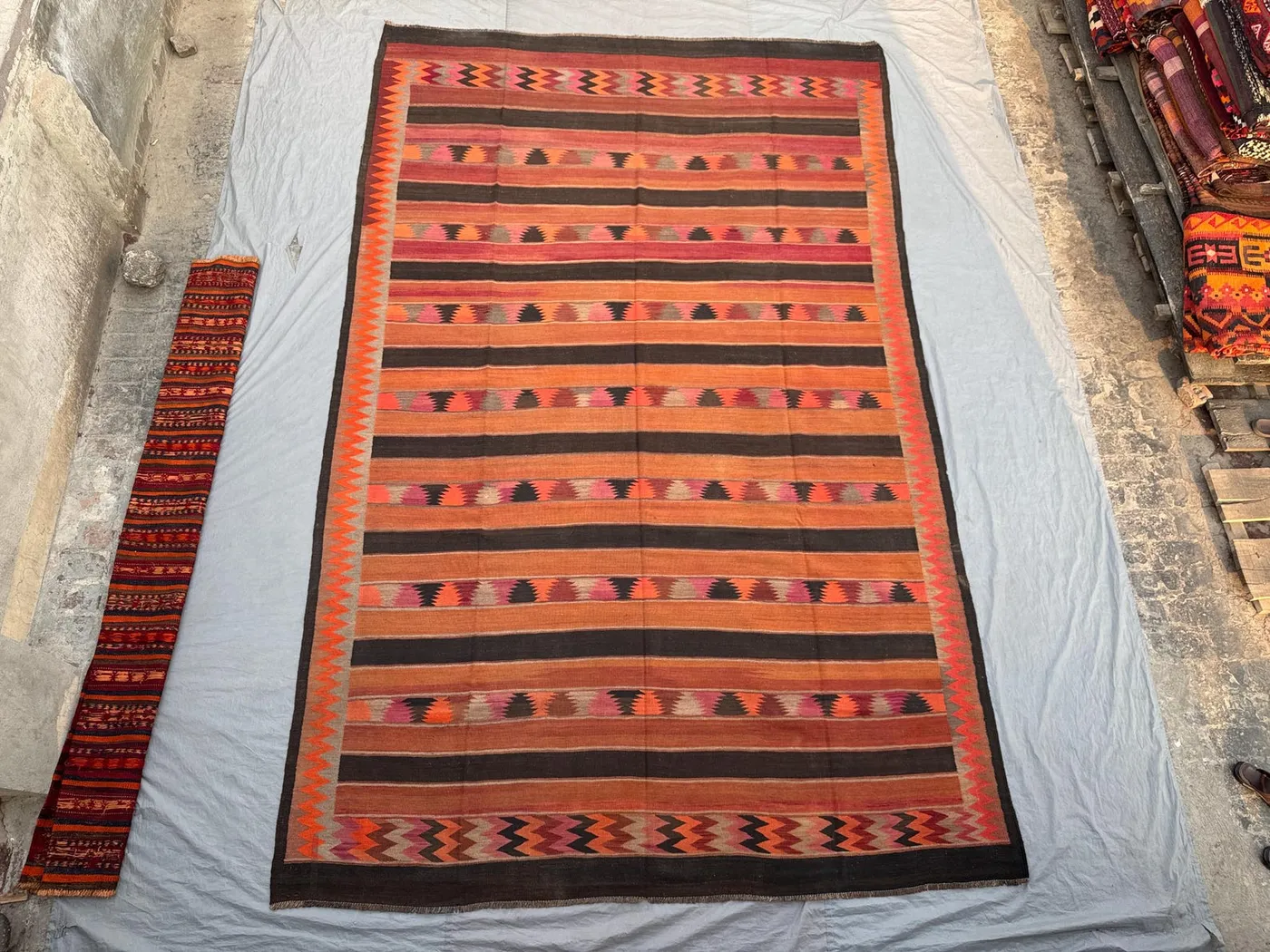 9'5 x 15'2 Ft Antique Afghan Baluchi Kilim Large Area Rug, Hand Knotted Wool Flat Weave Geometric Living Room Rug