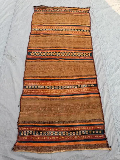 3'5 x 7'6 ft Afghan Antique Kilim Flat Weave No Pile Rug Handmade Wool Vintage Tribal Boho Decor Runner Hallwa