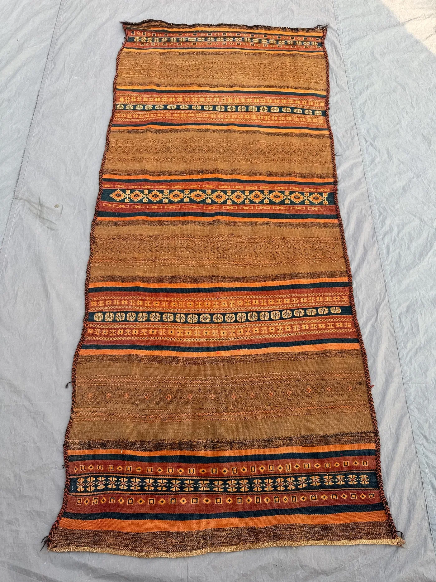 3'5 x 7'6 ft Afghan Antique Kilim Flat Weave No Pile Rug Handmade Wool Vintage Tribal Boho Decor Runner Hallway Living Room
