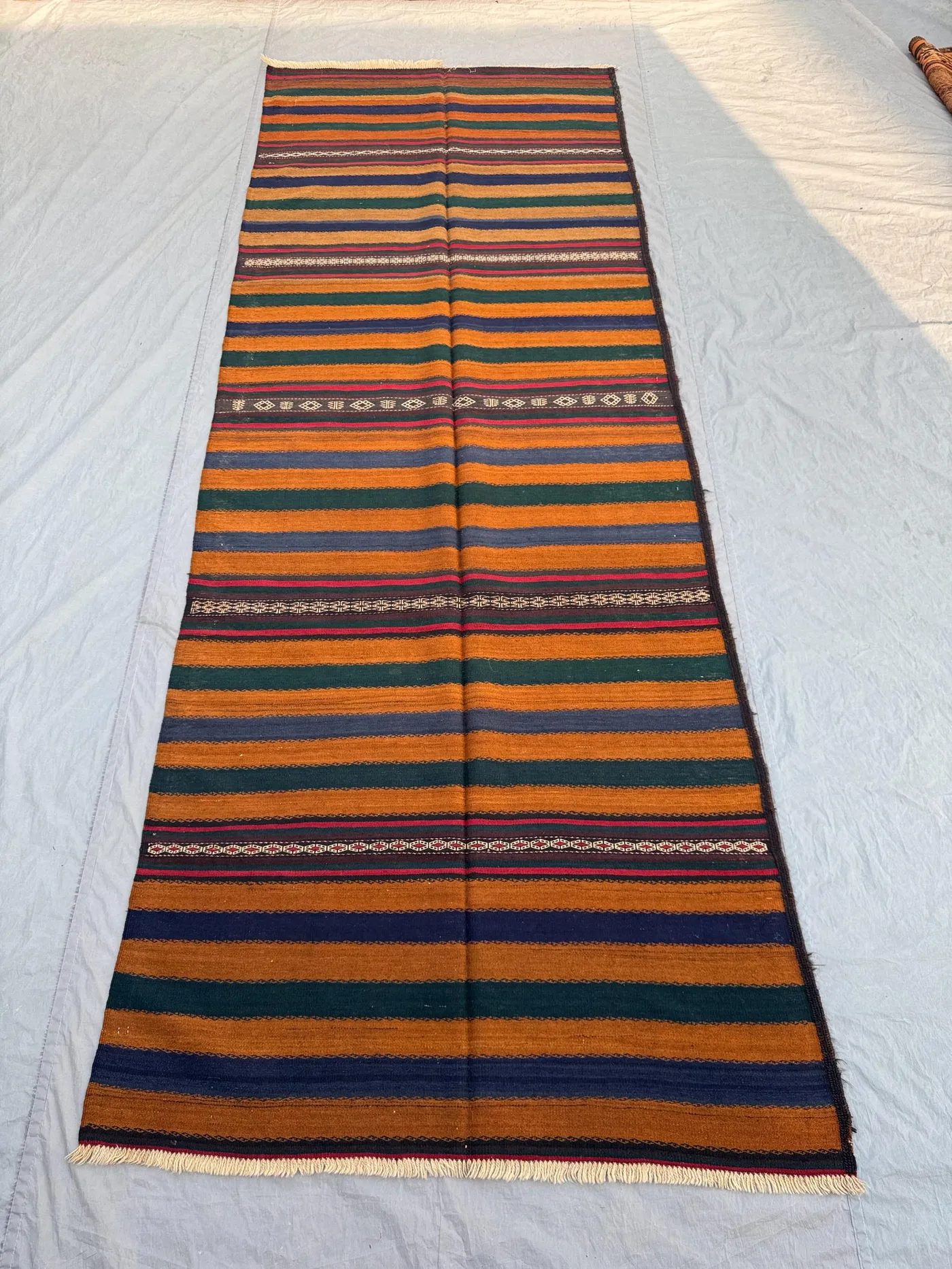 4'4 x 11'9 Ft Antique Afghan Baluchi Kilim Runner No Pile Flat Weave Hand Knotted Wool Distressed Hallway Decor Kitchen And Dining