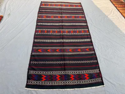 Antique Afghan Baluchi Flat Weave Area Rug 5'1 x 9'9 ft Handwoven Wool Kilim for Living Room Dining Room Triba