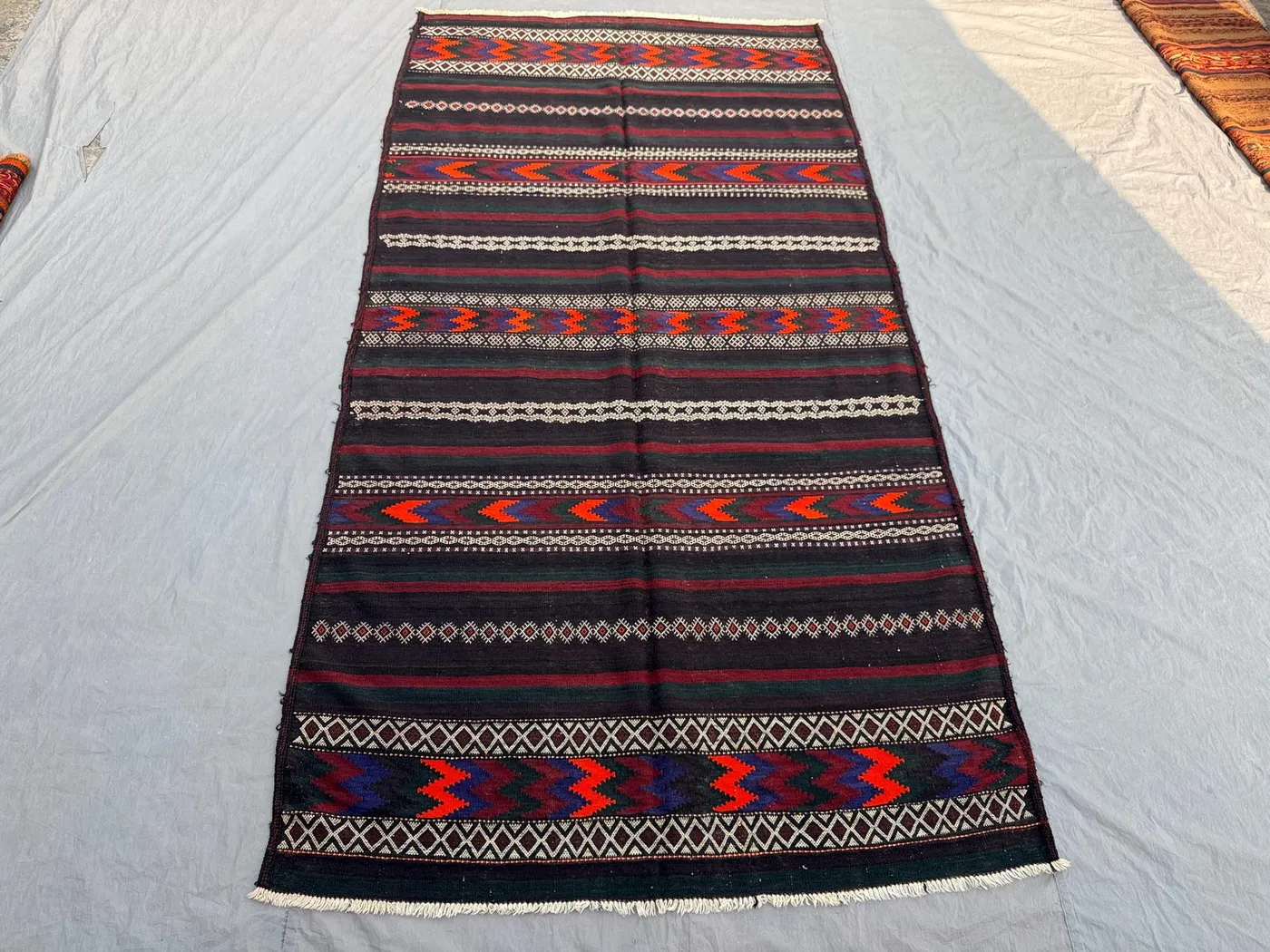 Antique Afghan Baluchi Flat Weave Area Rug 5'1 x 9'9 ft Handwoven Wool Kilim for Living Room Dining Room Tribal Decor