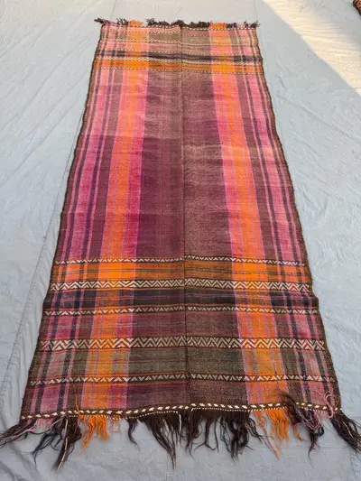 4'6 x 11 ft Antique Afghan Baluchi Kilim Runner No Pile Flat Weave Distressed Nomadic Wool Hallway Decor Entry