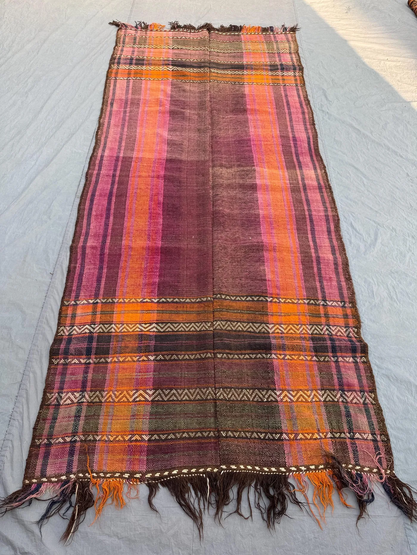 4'6 x 11 ft Antique Afghan Baluchi Kilim Runner No Pile Flat Weave Distressed Nomadic Wool Hallway Decor Entryway