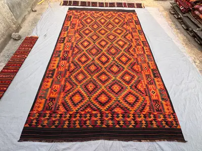 8'6 x 14'5 Ft Antique Afghan Baluchi Kilim Large Area Rug, Hand Knotted Wool Flat Weave Geometric Tribal Livin