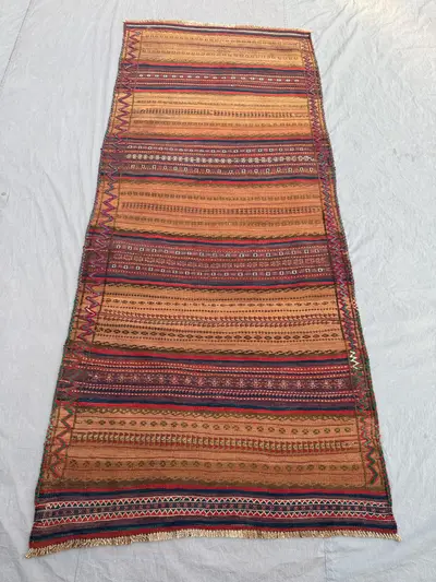 3'5 x 8 ft Antique Afghan Baluchi Kilim No Pile Flat Weave Hand Knotted Rug Vintage Tribal Nomadic One Of A Ki