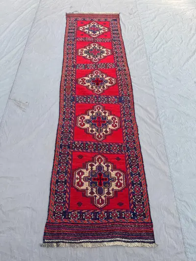 2'5 x 9'3 ft Antique Afghan Baluchi Kilim Runner No Pile Flat Weave Hand Knotted Wool Tribal Hallway Entryway 