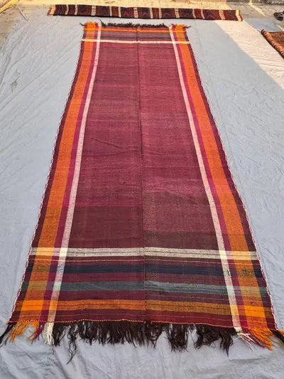 5'7 x 13'7 ft Antique Afghan Baluchi Kilim Large Area Rug One Of A Kind Flat Weave 100% Wool Handwoven Tribal 