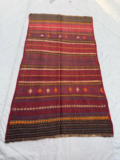 4'7 x 8 Ft Antique Afghan Baluchi Kilim No Pile Flat Weave Rug Vintage Nomadic Tribal Wool Area Rug Living Roo
