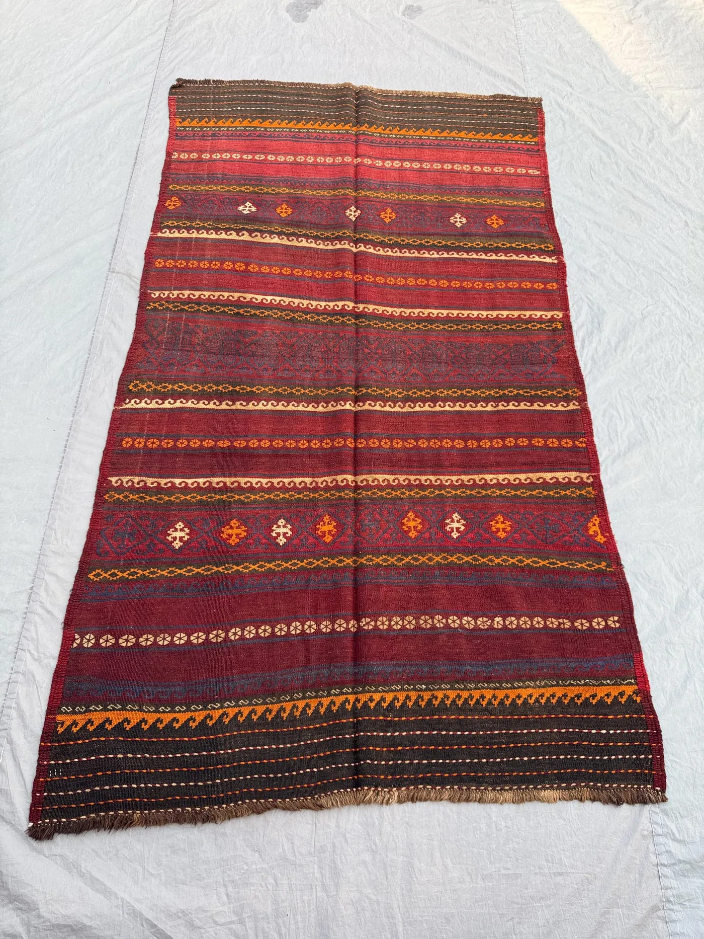 4'7 x 8 Ft Antique Afghan Baluchi Kilim No Pile Flat Weave Rug Vintage Nomadic Tribal Wool Area Rug Living Room Decor One Of A Kind