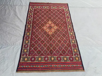 4'3 x 6'11 Ft Antique Afghan Baluchi Kilim Rug No Pile Flat Weave Hand Knotted Tribal Wool Area Rug Living Roo