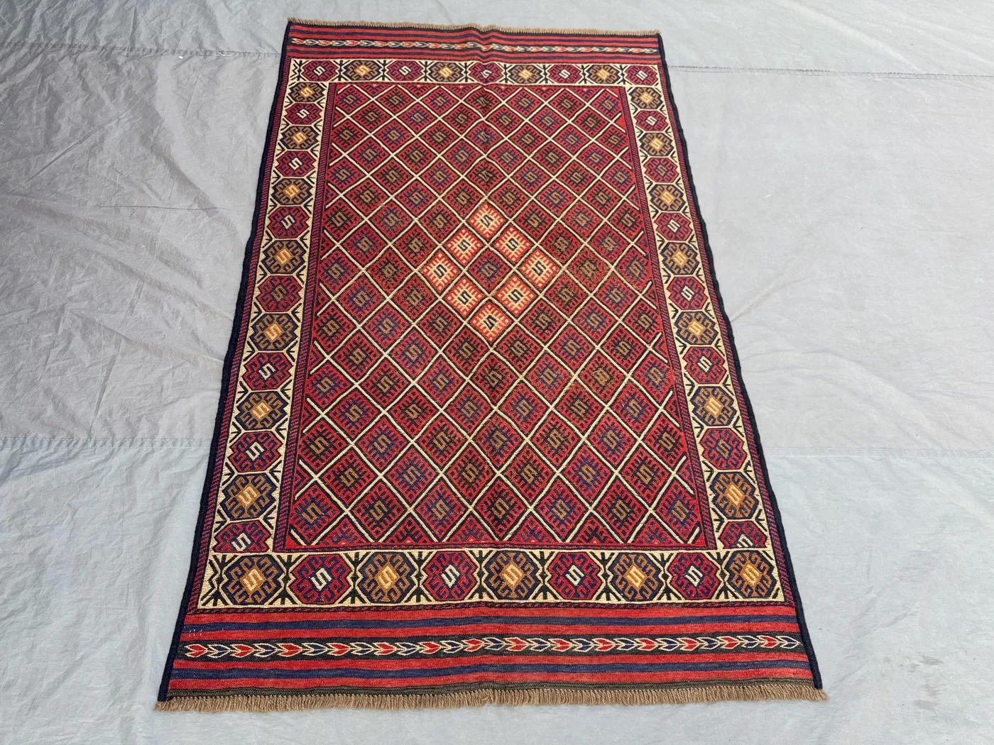 4'3 x 6'11 Ft Antique Afghan Baluchi Kilim Rug No Pile Flat Weave Hand Knotted Tribal Wool Area Rug Living Room Decor Kitchen Rug