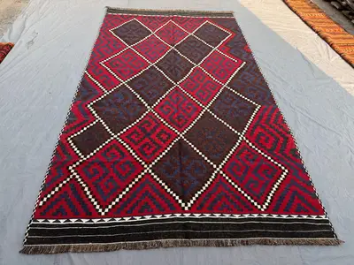 6'6 x 10'10 ft Antique Afghan Baluchi Flat Weave Large Area Rug Handknotted Wool Tribal Carpet for Living Room