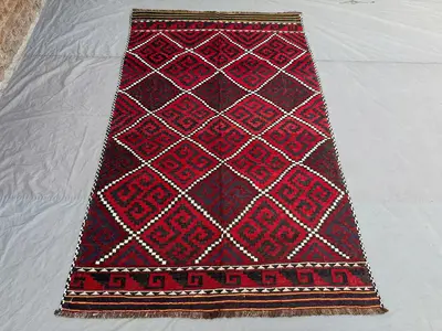 5'8 x 9'3 ft Antique Afghan Baluchi Kilim Area Rug One Of A Kind High Quality Flat Weave Handwoven Wool Tribal