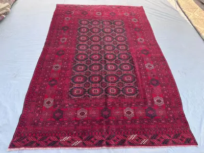 6'4 x 9'7 ft Afghan Handmade Turkmen Ersari Tribal Wool Rug, Patnosgul Design Rug, Hand-Knotted, Vintage Wool 