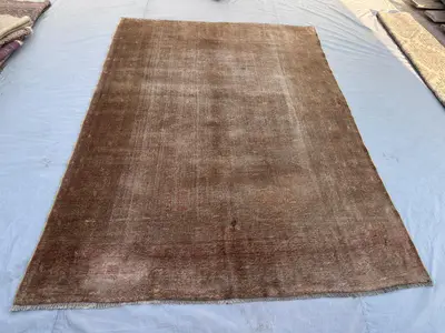 Antique 1900s Turkmen Rug, 6'9 x 9'4 ft, Low Pile, Distressed, Rare Vintage Wool Carpet, Hand-Knotted,Unique T