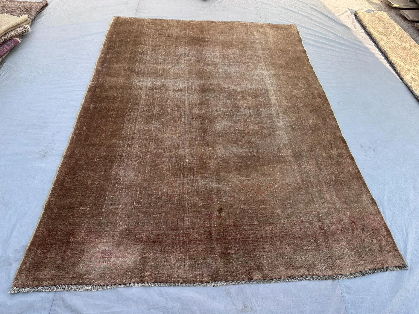 Antique 1900s Turkmen Rug, 6'9 x 9'4 ft, Low Pile, Distressed, Rare Vintage Wool Carpet, Hand-Knotted,Unique Tribal Design,Luxury Home Decor
