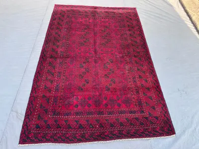 Vintage Afghan Baluchi Yaqoob Khani Rug, 5'2 x 7'8 ft, Hand-Knotted, Tribal Wool Carpet, Traditional Geometric
