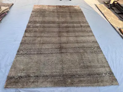 Antique Turkmen Handmade Rug, 6'8 x 11'6 ft,Terracotta Geometric Pattern,Tribal Wool Carpet, Hand-Knotted,Vint
