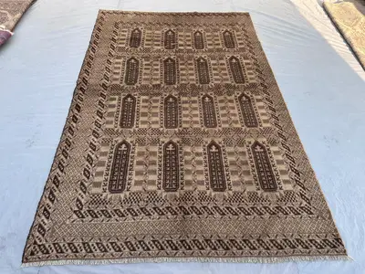 Afghan Baluchi Handmade Rug, 6'1 x 9'2 ft, Vintage Wool Carpet, Qalamdani Design, Tribal Area Rug, Top Quality