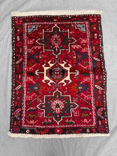 Red 2'2x2'9 Turkish Handmade Vintage Wool Rug, Tribal Accent Mat, One-of-a-Kind, Kids Room, Luxury Home Decor,