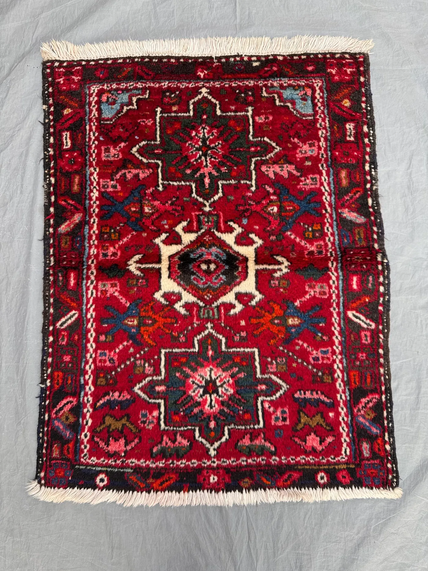 Red 2'2x2'9 Turkish Handmade Vintage Wool Rug, Tribal Accent Mat, One-of-a-Kind, Kids Room, Luxury Home Decor,  Small Wool Carpet