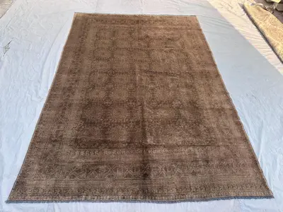 6'7 x 9'4 ft Vintage Afghan Caucasian Style Rug, Handmade Wool Oriental Carpet, Boho Tribal Geometric Design, 
