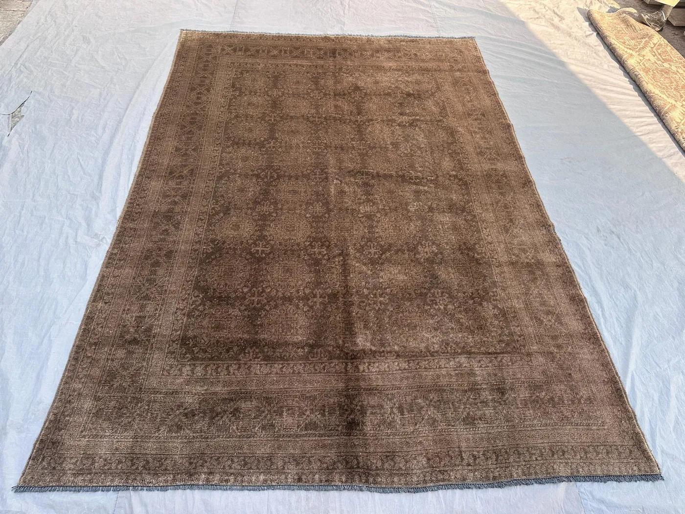 6'7 x 9'4 ft Vintage Afghan Caucasian Style Rug, Handmade Wool Oriental Carpet, Boho Tribal Geometric Design, Rustic Living Room Rug Decor