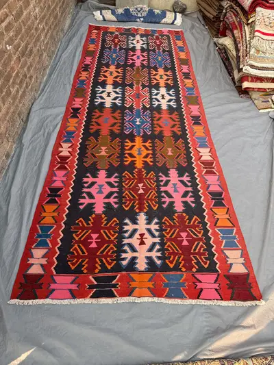 5 x 12 Ft Turkish Hand-Woven Vintage Flat Weave Kilim One of a Kind Luxury Boho Decor, Anatolian Design, Home 