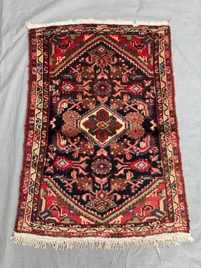 2'2x2'3 Vintage Turkish Hand-Knotted Rug, Geometric Pattern, Small Wool Carpet, One of a Kind, Tribal Accent M