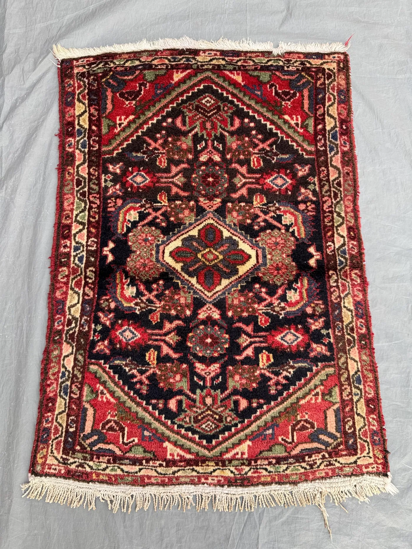 2'2x2'3 Vintage Turkish Hand-Knotted Rug, Geometric Pattern, Small Wool Carpet, One of a Kind, Tribal Accent Mat, Perfect for Kids Room