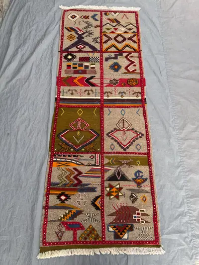 2'5x6'5 Ft Vintage Moroccan Handmade Smug Rug, Colorful Wool Design, One of a Kind, Boho Area Rug, Living Room