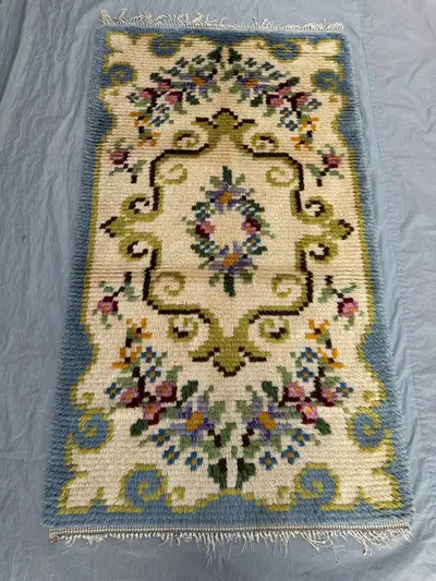 3'2x5'9 Ft Vintage Moroccan Full Pile Moss Rug, Handmade Wool, Floral Geometric Design, Soft & Plush, Perfect 