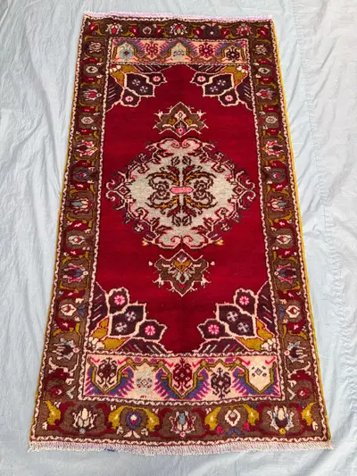 Red 3 x 5'9 Ft Vintage Turkish Hand Knotted Caucasian Style Area Rug Tribal Floral Wool Soft Pile Living Room 