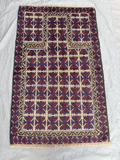Blue 2'10 x 4'6 Ft  Antique Afghan Baluchi Hand Knotted Tribal Area Rug Geometric Nomadic Wool Soft Pile Small