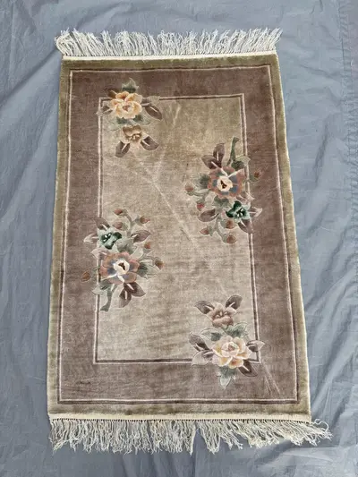 Brown 2x3 Ft Vintage Moroccan Area Rug Hand Knotted Silk Floral Design Small Area Rug, Entryway Accent Rug, Be