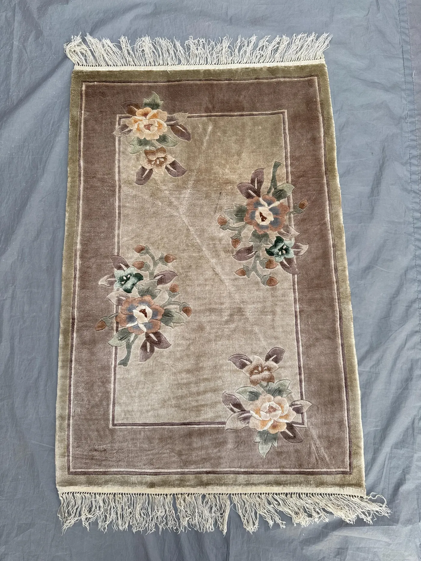 Brown 2x3 Ft Vintage Moroccan Area Rug Hand Knotted Silk Floral Design Small Area Rug, Entryway Accent Rug, Bedside rug, Vanity accent