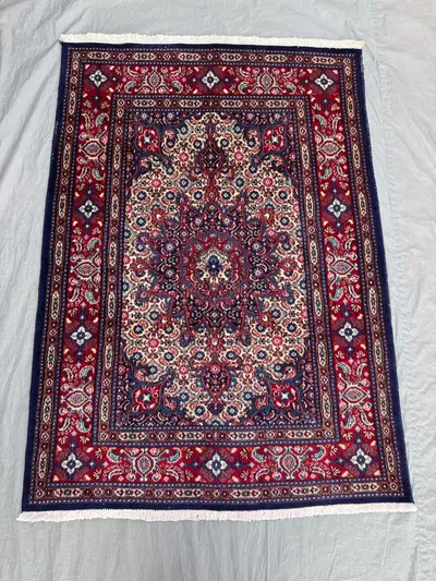 Red 3'3 x 4'6 Ft Vintage Turkish Hand Knotted Small Area Rug Caucasian Style Medallion Wool Rug Living Room De
