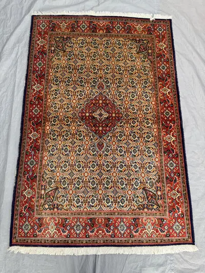 Red 3'3 x 4'10 Ft Turkish Hand Knotted Antique Caucasian Style Area Rug Tribal Medallion Wool Home Decor Livin