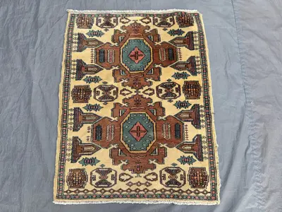 2'2 x 2'9 ft Vintage Caucasian Kazak Rug, Handmade Wool Carpet, Rare Soft Pile Tribal Geometric Design, Collec