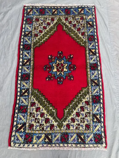 Red 2'8 x 4'8 Ft Vintage Turkish Hand Knotted Prayer Rug Traditional Mihrab Design Soft Pile Area Rug Decor Re