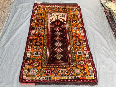 Terracotta 3'10 x 5'6 Ft Antique Turkish Hand Knotted Prayer Rug Tribal Floral Oriental Area Rug Red Orange Gr