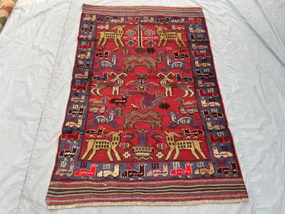 4'1 x 6'1 Ft Vintage Afghan Baluchi Bird Print Tribal Area Rug Handcrafted Wool Soft Pile One Of A Kind Home D