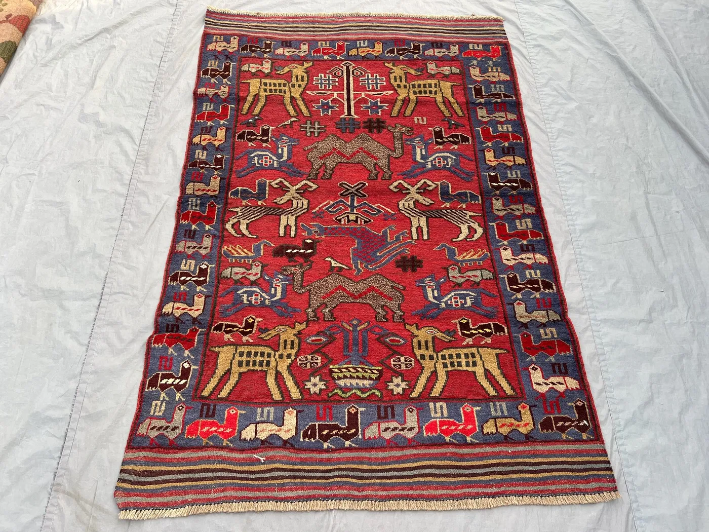 4'1 x 6'1 Ft Vintage Afghan Baluchi Bird Print Tribal Area Rug Handcrafted Wool Soft Pile One Of A Kind Home Decor Living Room, Bedroom