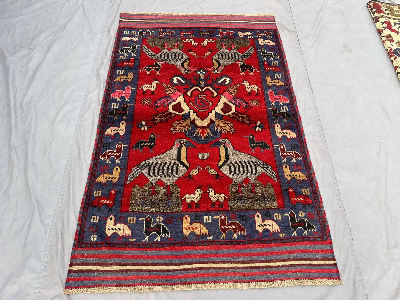 3'11x6 Ft Vintage Afghan Baluchi Hand Knotted Bird Rug Tribal Animal Design Soft Pile Area Rug Home Decor Living Room, Bedroom,Study Area