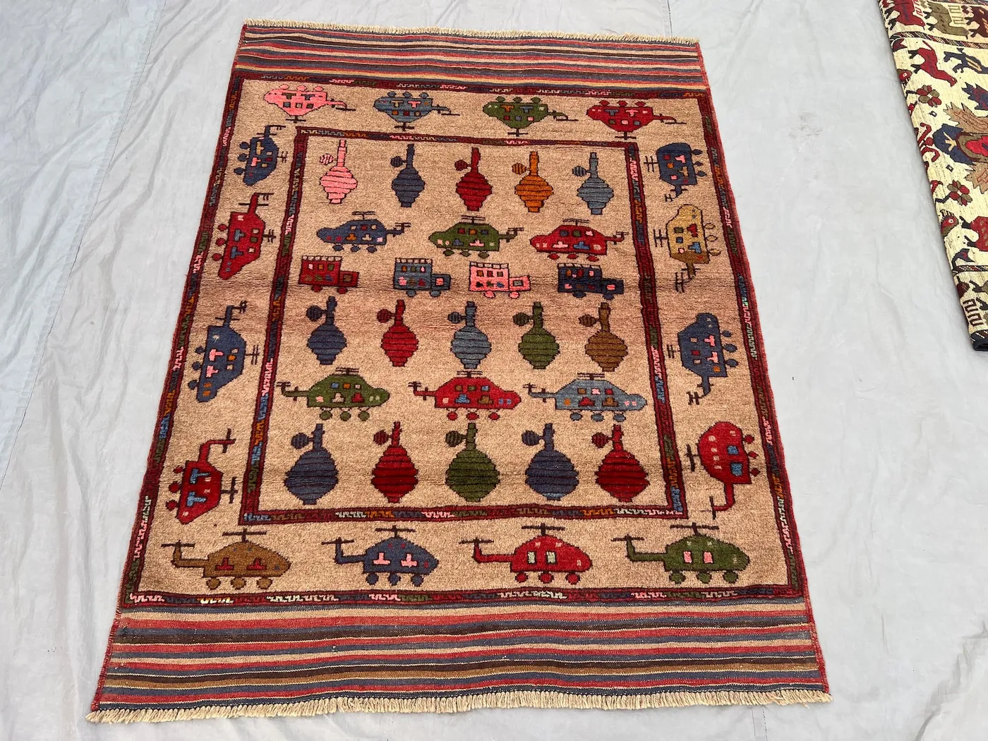 4'3x5'6 Ft Vintage Afghan Baluchi War Rug Hand Knotted Tribal Pictorial Soft Pile Area Rug One Of A Kind Home Decor Small Area Rug